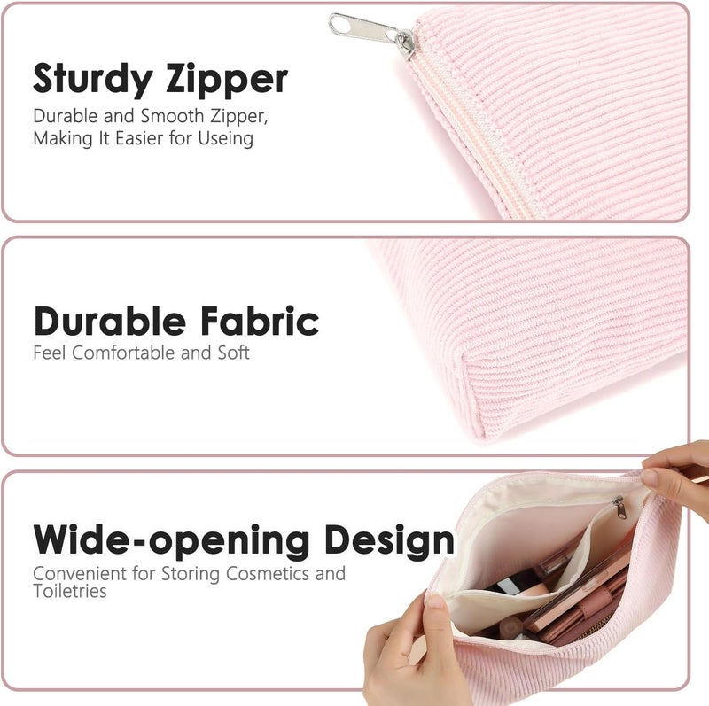 Fammart Corduroy Makeup Bag, Travel Cosmetic Bag Organizer Toiletry Bag Make Up Bags with Zipper & Compartments for Women Girls, 2PCS - Image 5